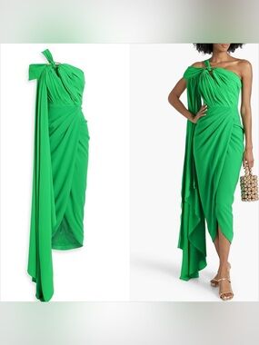 Rhea costa one shoulder draped crepe gown